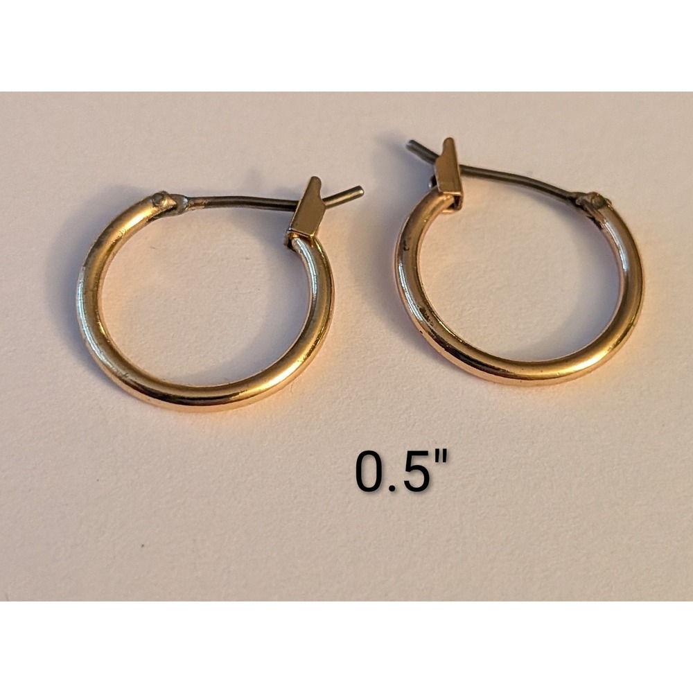 Gold Tone Small Hoop Earrings Minimalist Latch Back 0.5 Inch Round Jewelry